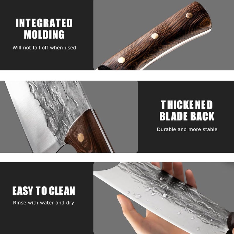 zeng 7 Pieces Butcher Knife Set with Roll Bag, Chef Knife Set for Meat Cleaver Cutting & Viking Knives with Ergonomic Handles, Stainless Steel Hand Forged Kitchen Knife Set for Home, Cooking, Camping - Image 4